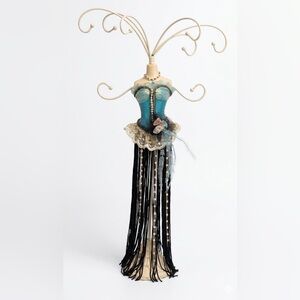 Victorian Corset Jewelry Mannequin | 16” Teal & Gold Decor